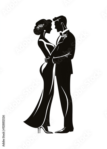 Wallpaper Mural Silhouette of a couple in love, standing close together and embracing each other, in a clip art style, against a white background Torontodigital.ca