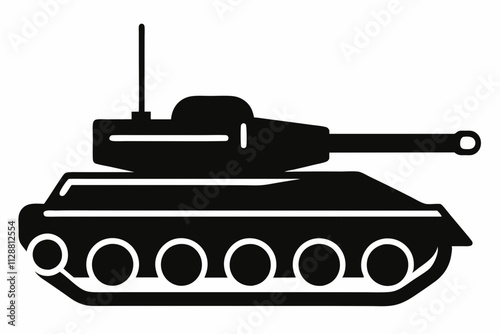 military tank silhouette vector illustration artwork Design on a white background, military tank silhouette vector in black and white, side view, flat design, armored illustration for army war.