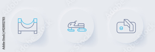Set line Ice hockey goal, Snowmobile and Skate park icon. Vector