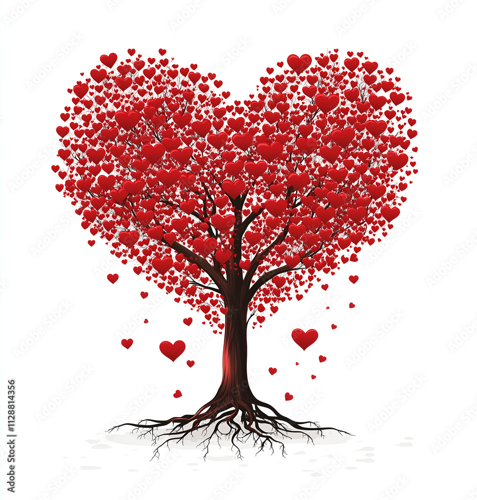 Obraz premium tree with red hearts on white