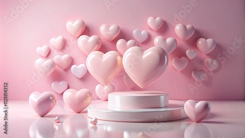 Charming Soft Pink Hearts Pedestal Podium Mockup for Elegant Product Displays and Romantic Promotions, Perfect for Valentine’s Day and Love-themed Marketing Campaigns
