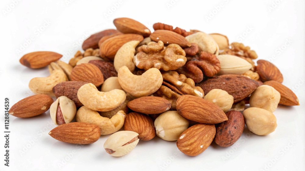 Assortment of mixed nuts, a nutritious and delicious snack option Assortment of mixed nuts, a nutritious and delicious snack option