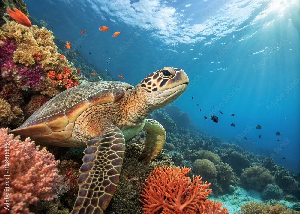 Obraz premium Charming Turtle Illustration for Eco-Friendly Products and Nature Conservation Themes, Perfect for Marketing, Educational Materials, and Environmental Awareness Campaigns