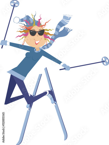 Skiing young woman. 
Winter sport. Young skier woman. Isolated on white background

