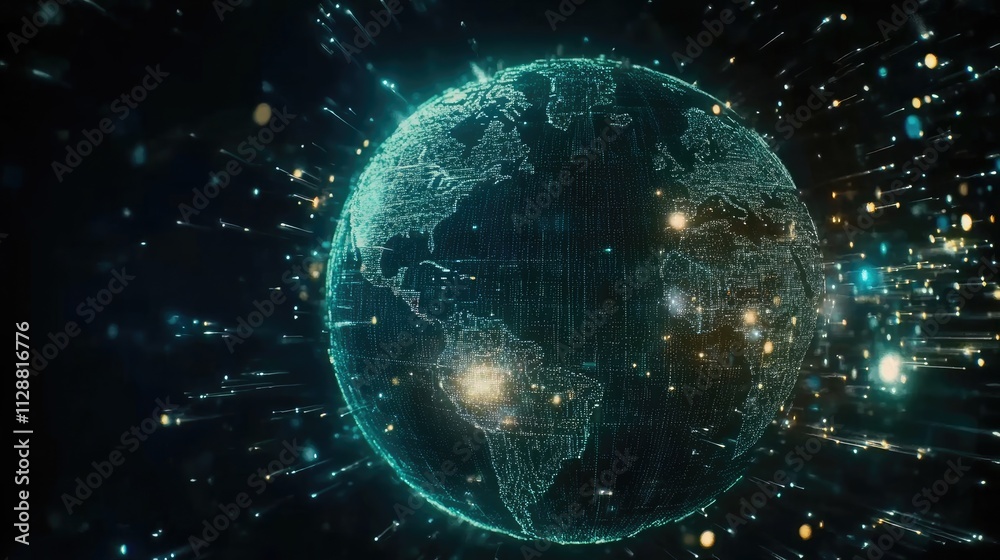 Holographic globe with network nodes, world connection, international business Holographic globe with network nodes, world connection, international business