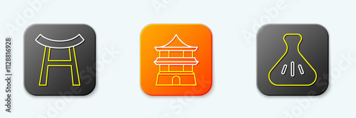 Set line Japan Gate, Chinese house and Dumpling icon. Vector