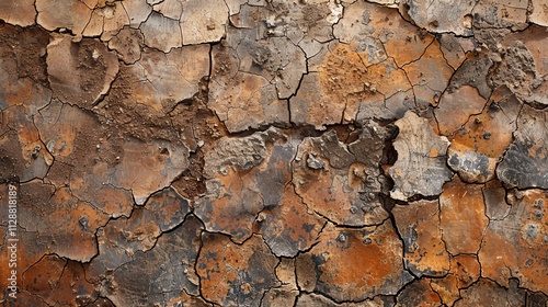 A close-up of cracked and peeling paint on a metal surface.