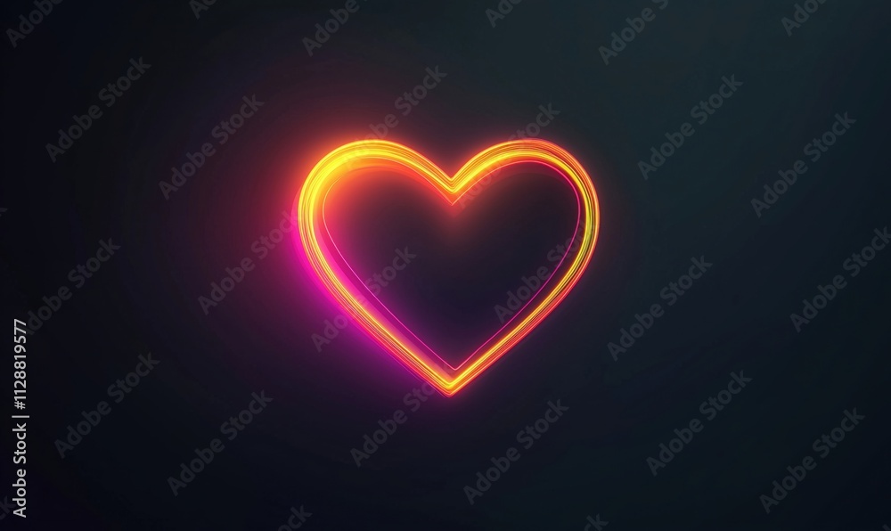 Neon heart shape glowing in vibrant colors, bright pink and orange hues, dark background, modern design, digital art Neon heart shape glowing in vibrant colors, bright pink and orange hues, dark background, modern design, digital art