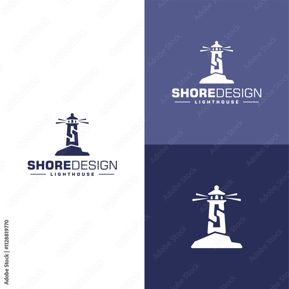 Vector logo of lighthouse tower signal beacon ship simple harbor design