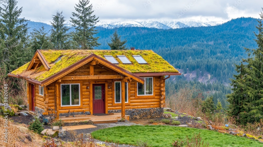 Mountaintop Log Cabin with Green Roof and Stunning View Mountaintop Log Cabin with Green Roof and Stunning View