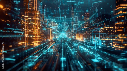 Wallpaper Mural Futuristic Cityscape: Digital Metropolis at Night Torontodigital.ca