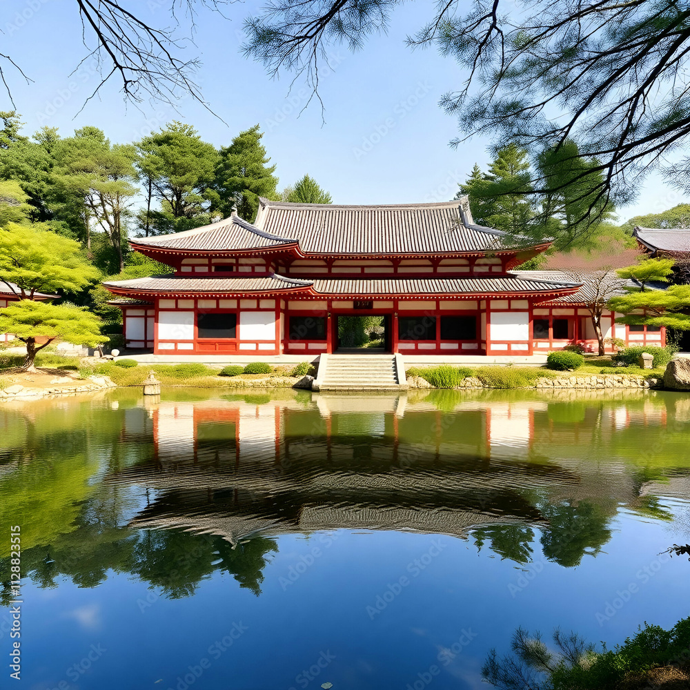 Traditional japanese temple with lake Traditional japanese temple with lake