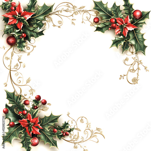 Traditional Christmas Frame with Red and Green Design Elements photo