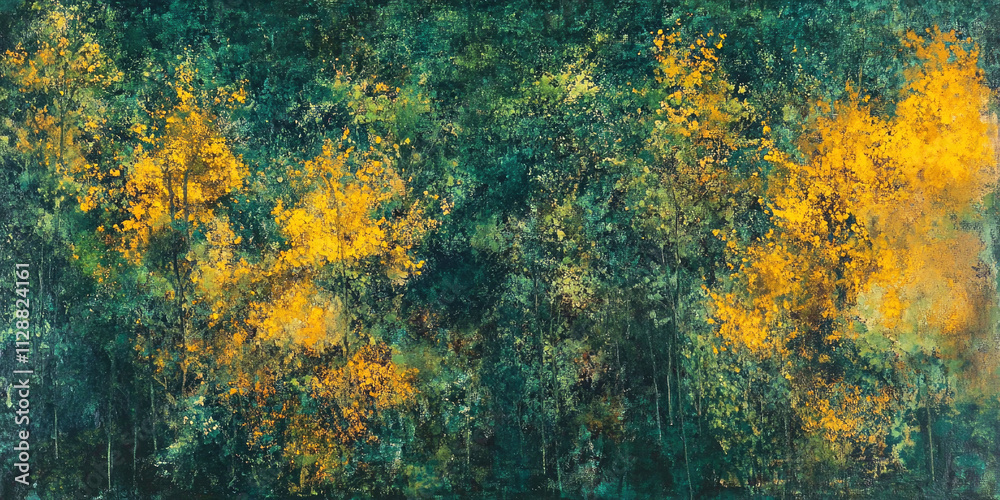 Changing seasons in a dense forest captured from above showcasing summer and autumn colors Changing seasons in a dense forest captured from above showcasing summer and autumn colors