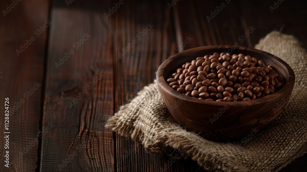 Wooden bowl of beans on burlap, symbolizing vegan protein sources. Wooden bowl of beans on burlap, symbolizing vegan protein sources.