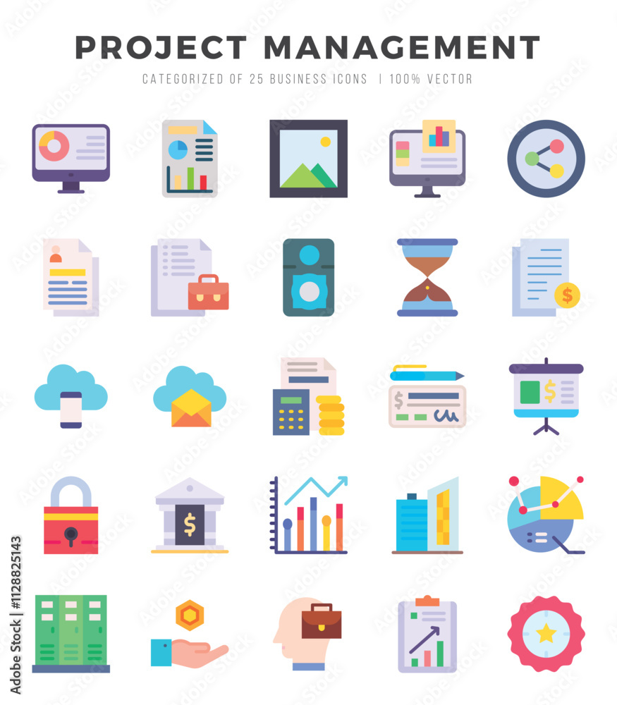 Collection of Project Management 25 Flat Icons Pack. Collection of Project Management 25 Flat Icons Pack.