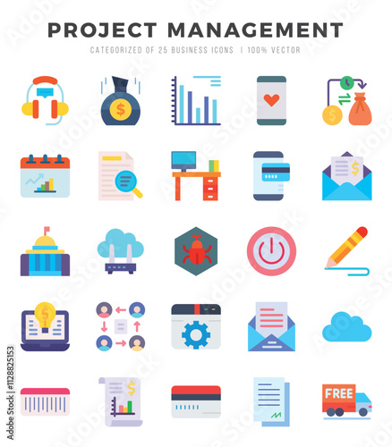 Project Management Icons bundle. Flat style Icons. Vector illustration.