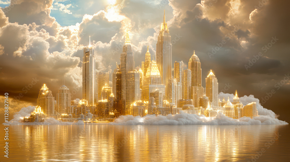 Obraz premium Unreal magical golden city lit by bright stars