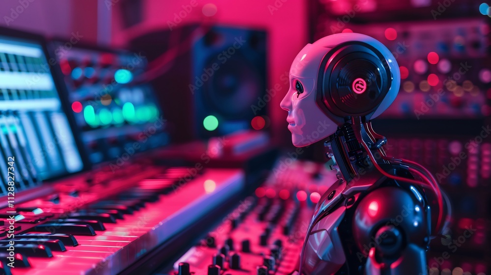 AI Music Producer: Futuristic Robot in a Recording Studio