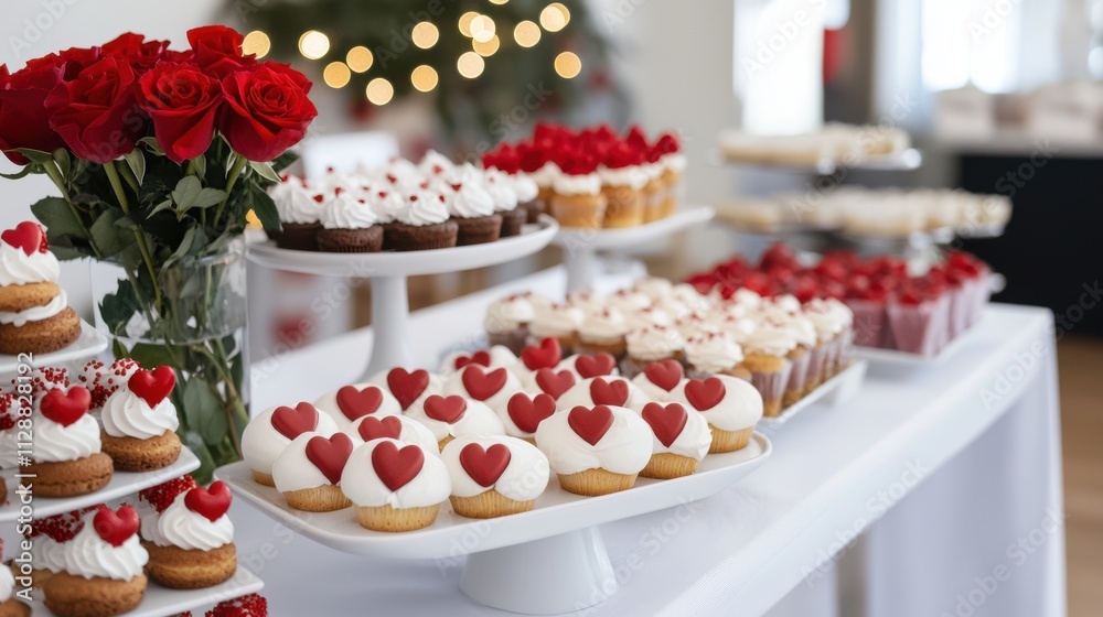 Naklejka premium Romantic Valentine's Cupcakes & Roses