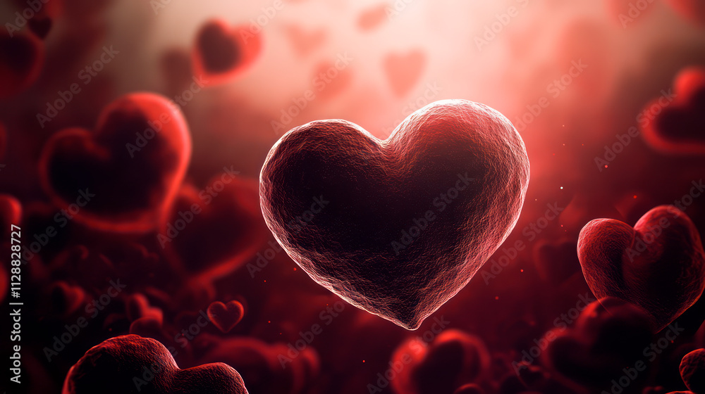 Red blood cells, erythrocytes in shape of hearts - love is in our veins