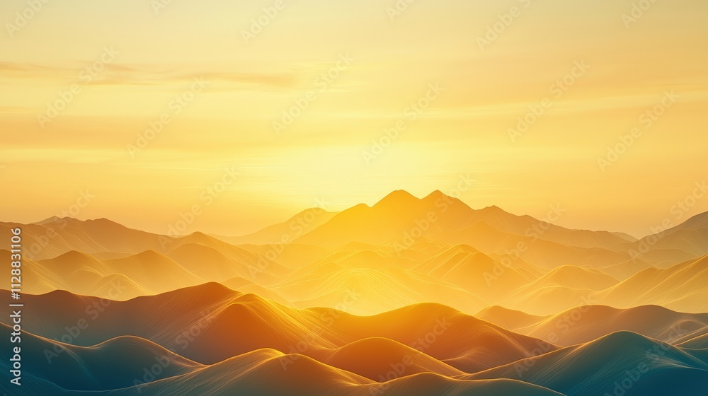 Fototapeta premium A mountain range with a sun setting behind it