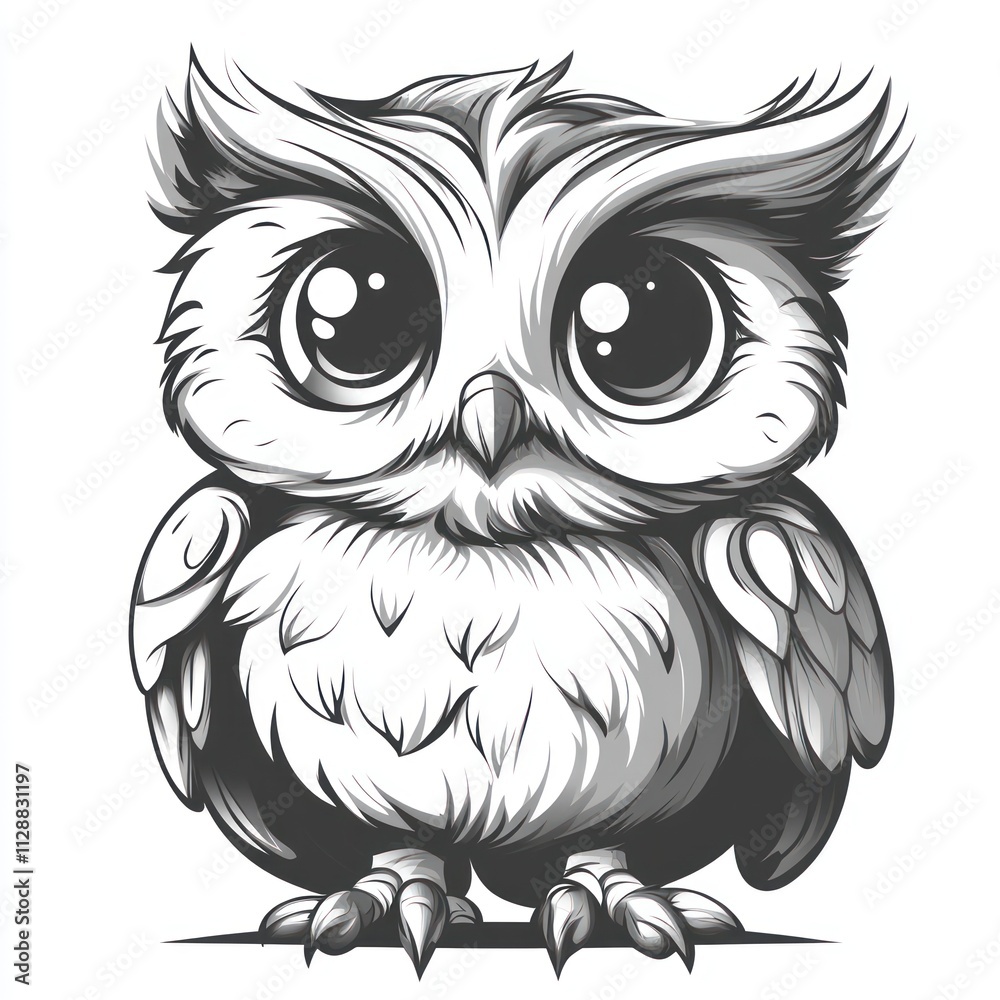 Adorable cartoon owl with large eyes, monochrome design. Adorable cartoon owl with large eyes, monochrome design.