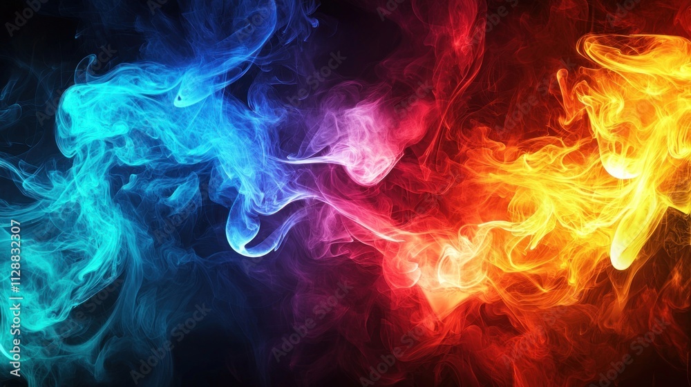 Abstract swirling blue and orange smoke art Abstract swirling blue and orange smoke art