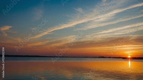 Sunset reflections on calm water