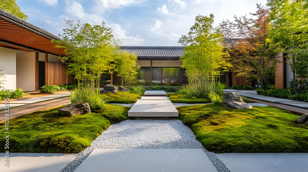Kyoto moss garden with stone pathways and maple trees, serene Japanese retreat Kyoto moss garden with stone pathways and maple trees, serene Japanese retreat