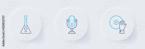 Set line DJ playing music, Microphone and Balalaika icon. Vector