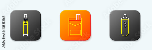 Set line Electronic cigarette, Cigarettes pack box and icon. Vector