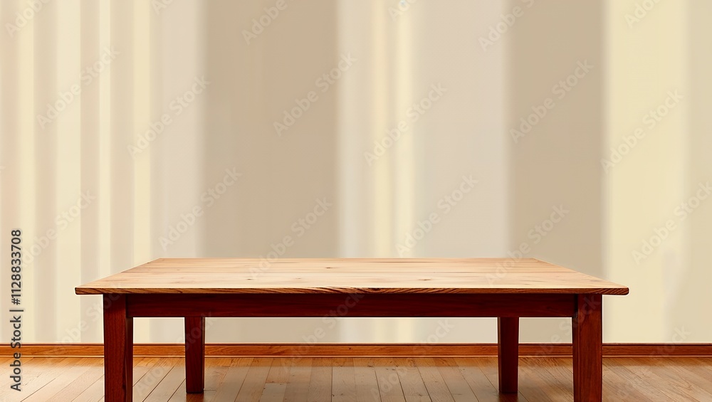 Fototapeta premium background with reflection on the wall with empty wooden table. For display mounting