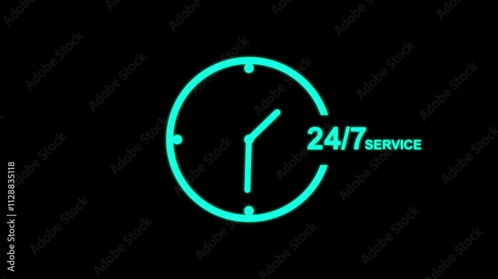 24 hours service symbol animation . 24 hours and 7 days customer support concept. 24 hours service symbol animation . 24 hours and 7 days customer support concept.
