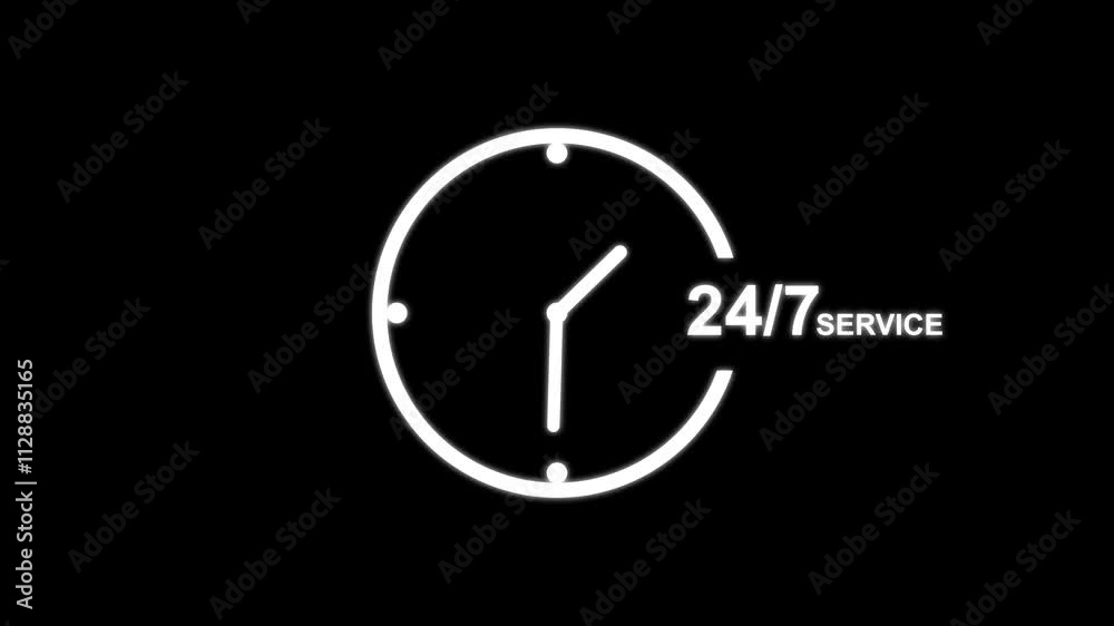 24 hours service symbol animation . 24 hours and 7 days customer support concept. 24 hours service symbol animation . 24 hours and 7 days customer support concept.