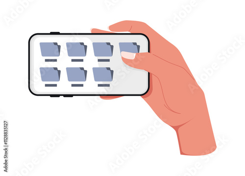 Hand using mobile file manager