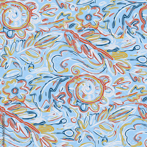 Seamless pattern with multicolor Paisley print. Vector illustration