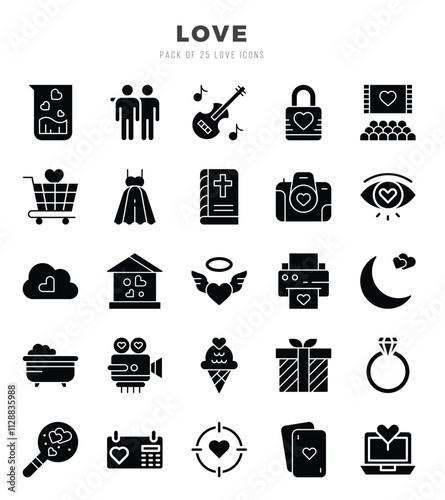 Vector Love types icon set in Glyph style. vector illustration.