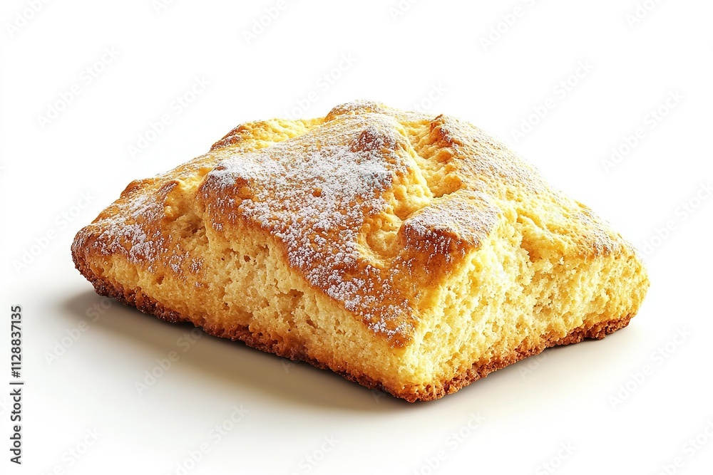Golden baked scone isolated on white, detailed texture. Golden baked scone isolated on white, detailed texture.