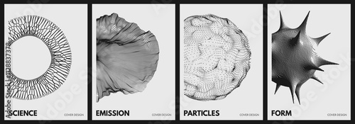 A voxel-style spiked sphere that looks like a viral particle. A sphere made of dots. Abstract background with dynamic particles. Element for scientific design. 3D vector for brochure, cover, etc.