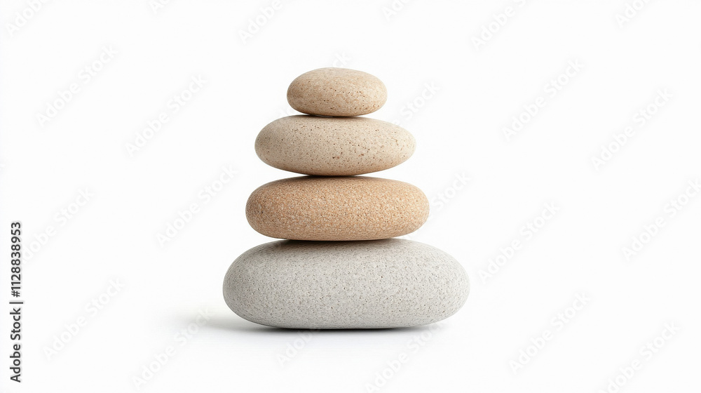 Balanced stack of smooth stones on white background Balanced stack of smooth stones on white background