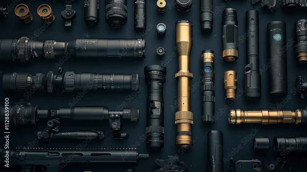 An Arrangement of Black and Gold Camera Lenses An Arrangement of Black and Gold Camera Lenses