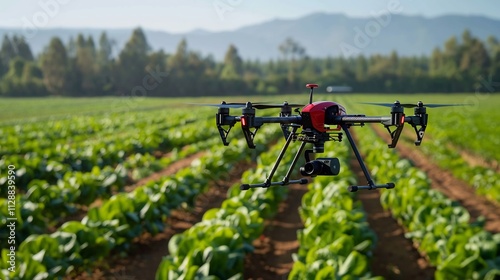 Agricultural Drone Surveying Lush Green Crops