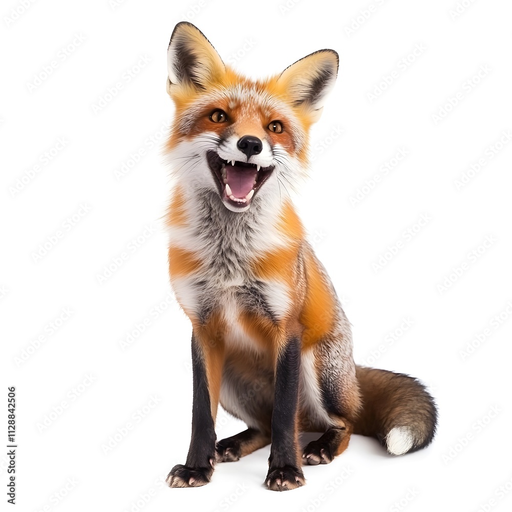 Obraz premium Happy Lucky Smiling isolated Playful Fox Wild Animal white background