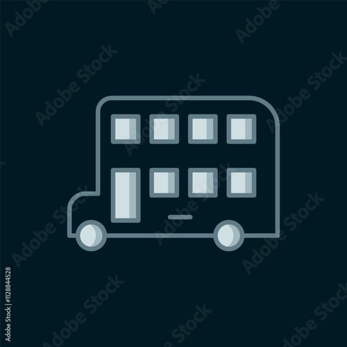 Line Double decker bus icon isolated on black background. London classic passenger bus. Public transportation symbol. Flat filled outline style with shadow. Vector