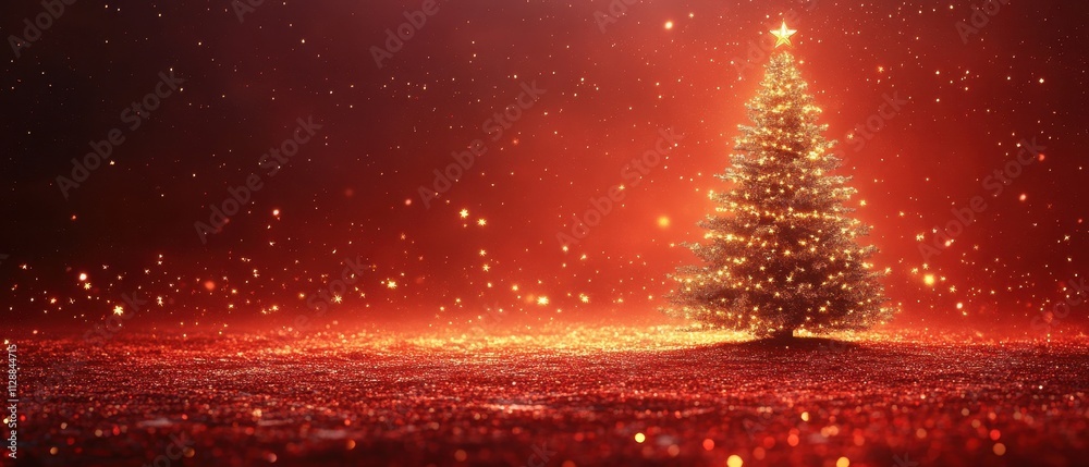 Naklejka premium Christmas Tree, Red Sparks on Black Background, for Holiday Advertisements