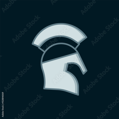 Line Greek helmet icon isolated on black background. Antiques helmet for head protection soldiers with a crest of feathers or horsehair. Flat filled outline style with shadow. Vector
