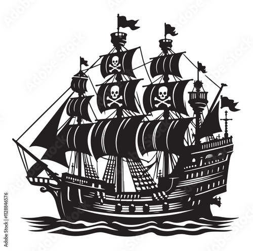 Pirate ship Silhouette vector illustration