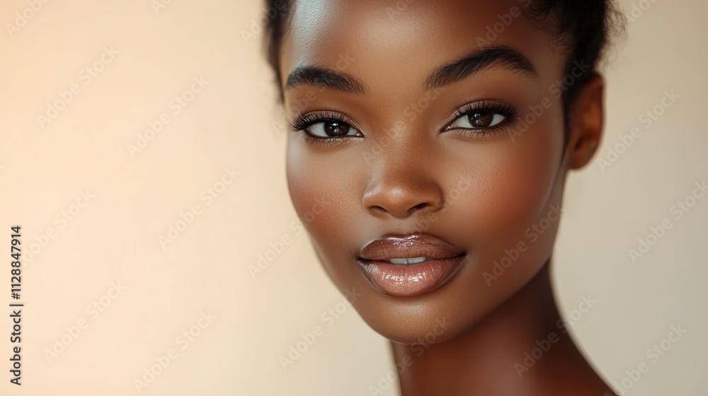 A portrait of a beautiful young woman with flawless, radiant skin. Her skin is soft and smooth, with a healthy glow. Her lips are perfectly pink and full. The background is a soft A portrait of a beautiful young woman with flawless, radiant skin. Her skin is soft and smooth, with a healthy glow. Her lips are perfectly pink and full. The background is a soft