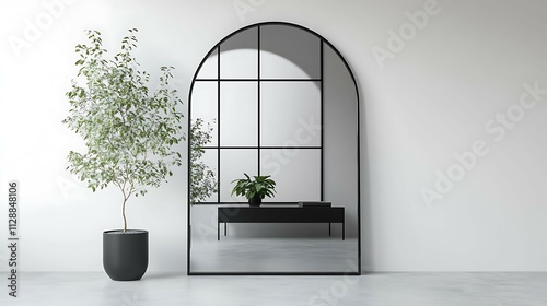 Interior of a modern apartment, mirror and plant. photo